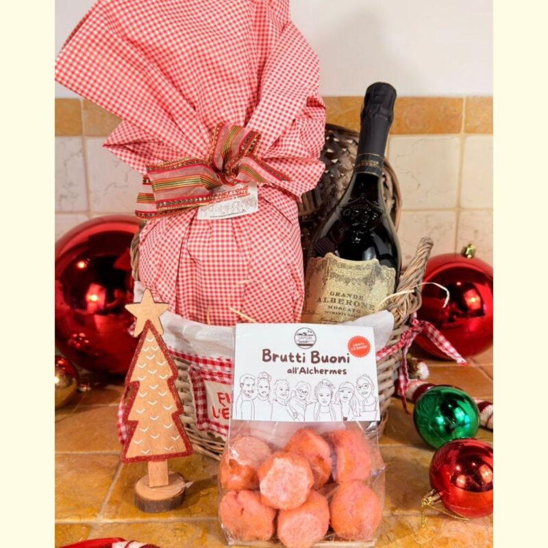 Alternative view of C'è aria di festa! – Cesto regalo natalizio con Panettone, Prosecco e Biscotti Artigianali